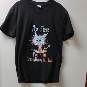 Black Short Sleeve Tee with Frazzled Cat Graphic